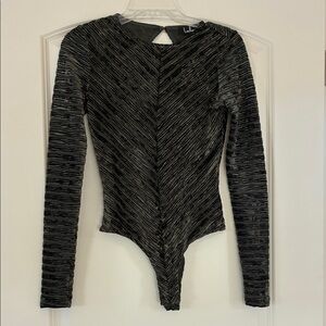 Lulu's Green Ribbed Mesh and Suede Open Back Bodysuit